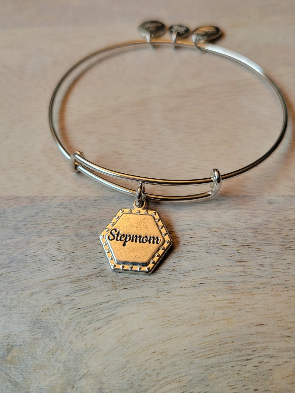 Alex And Ani Silver-Tone 'Stepmom' Hexagon Charm Bangle Bracelet